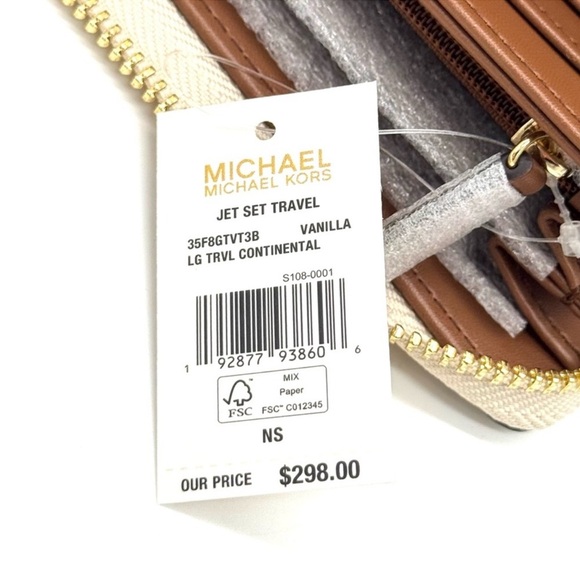 Michael Kors Large Continental Wallet Wristlet Vanilla/Brown - Picture 9 of 9